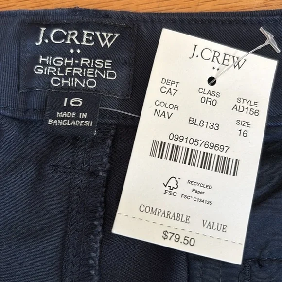 J Crew factory girlfriend high-rise chino navy blue size 16 flat front w/pockets - Picture 2 of 8